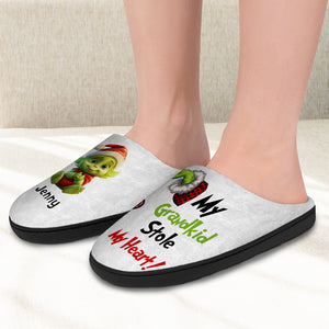 My Grandkids Stole My Heart, Gift For Family, Personalized Home Slippers, Green Kids Slippers, Christmas Gift 02HTHN141023 - Shoes - GoDuckee