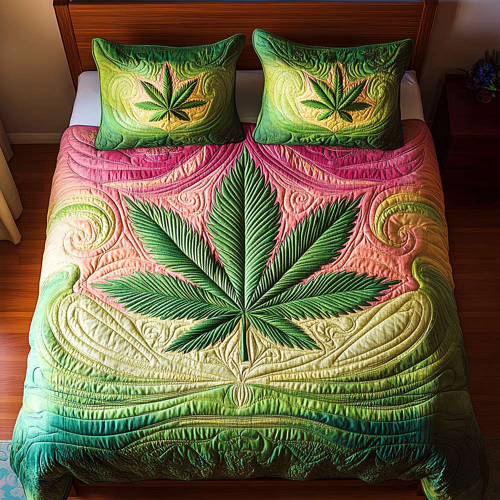Chilling Leaf Botanical Quilt Bedding Set - Gift For Weed Lovers 053TGLU090625 - Blanket - GoDuckee