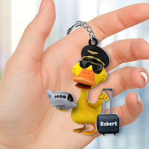 Personalized 06HUQN220623 Pilot Duck Keychain - Gift For Pilot - Keychains - GoDuckee