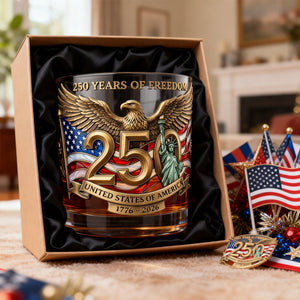 250 Years Of Freedom Anniversary 11oz Round Glass - Personalized Gifts For Patriots 05patn110226 - Glass - GoDuckee