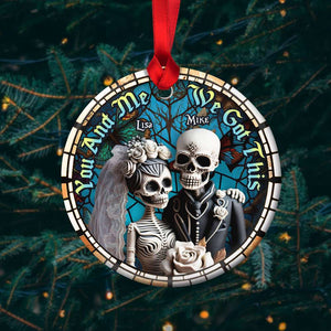 You And Me, We Got This, Couple Gift, Personalized Ceramic Ornament,Skull Couple Ornament, Christmas Gift 02OHHN310823 - Ornament - GoDuckee