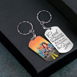 God Blessed The Broken Road That Led Me Straight To You-Personalized Stainless Steel Engraved Keychain -Gift For Him/ Gift For Her- Couple Keychain - Keychains - GoDuckee