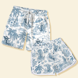 Spooky Couple Beach Shorts – Personalized Gifts For Couple 01pgqn140725 - Beach Shorts - GoDuckee