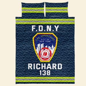 Fire Department Quilt Bedding Set- Custom Fire Station Logo Gifts For Firefighter With Name, Number Tag 03qhqn080125 - Blanket - GoDuckee