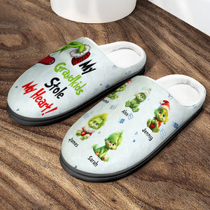 My Grandkids Stole My Heart, Gift For Family, Personalized Home Slippers, Green Kids Slippers, Christmas Gift 04HTHN250923 - Shoes - GoDuckee