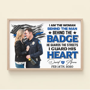I Guard His Heart, Custom Couple Photo Canvas Print, Gift For Police Husband, Valentine's Gift - Poster & Canvas - GoDuckee