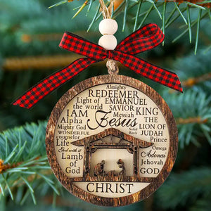 Wooden Nativity Scene Christmas Ornament 01HUXX060924 2 Layers Ornament, Christ Birth Hanging Decoration with Names of God - Ornament - GoDuckee