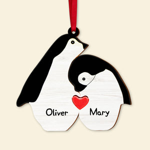 Personalized Gifts For Couple, Christmas Penguin Wood Ornament 02NATN210924 - Ornament - GoDuckee