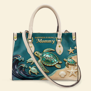 Turtle Mom Leather Bag - Personalized Mothers Day Gifts 01NADT230226 - Leather Bag - GoDuckee
