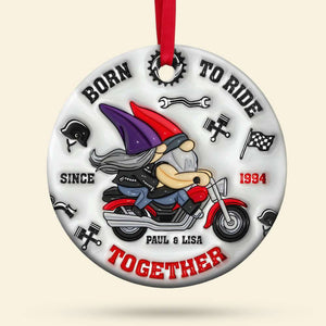 Personalized Gifts For Biker Couple, Happy Gnome Couple Riding Motorcycle 02QHPU150824 - Ornament - GoDuckee