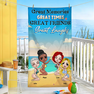 Great Memories, Great Times, Gift For Friends, Personalized Beach Towel, Beach Friends Drinking Towel, Summer Gift - Beach Towel - GoDuckee