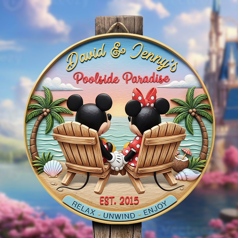 Poolside Paradise Couple Wood Sign - Personalized Anniversary Gifts For Couples 04NAQN060625 - Wood Sign - GoDuckee