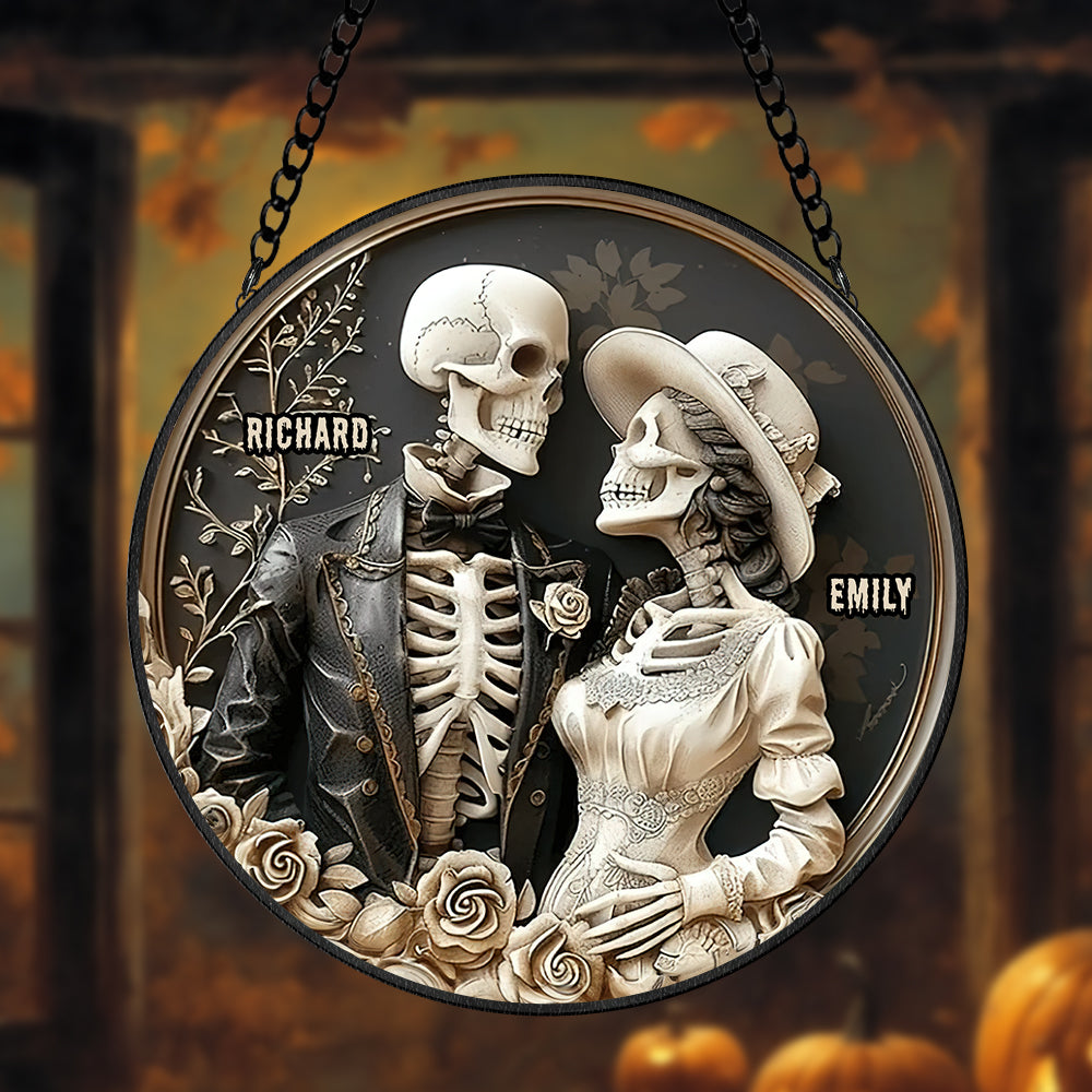 Personalized Gifts For Couple Stained Glass 03acqn210824 Funny Halloween Skull Couple - Ornament - GoDuckee