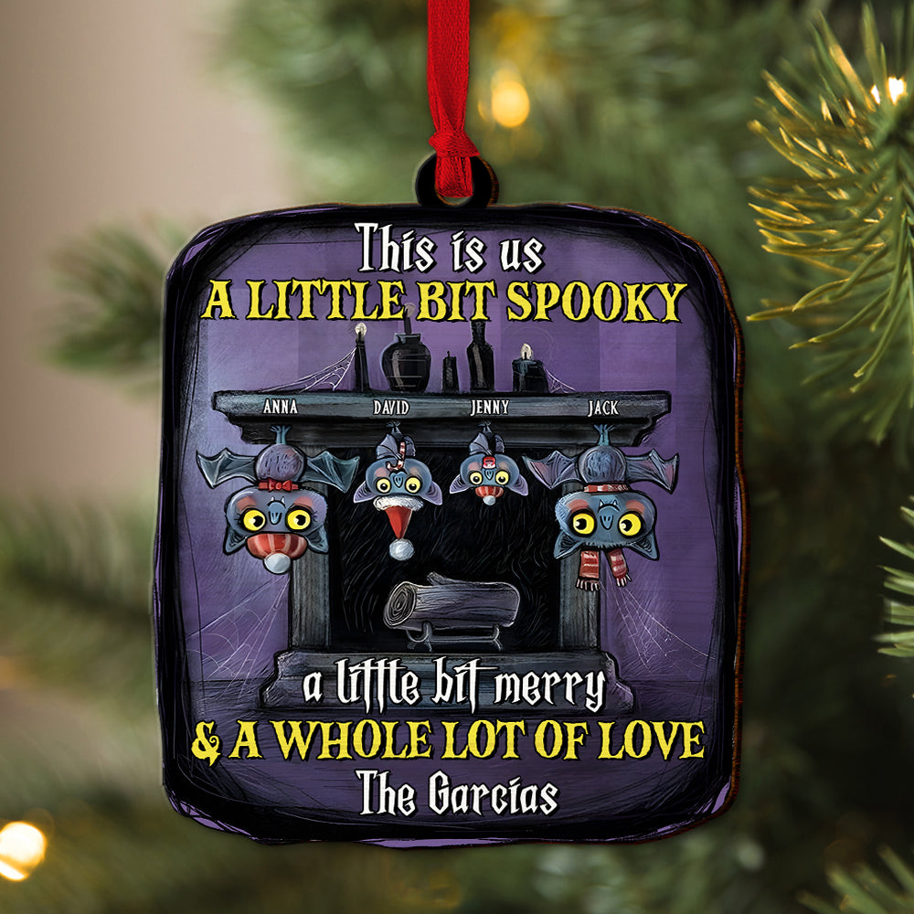 A Little Bit Spooky, A Little Bit Merry - Bat Family - Personalized Wood Ornament, Gift For Family - Ornament - GoDuckee