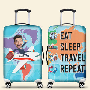 Custom Photo Gift For Friends Luggage Cover, Eat Sleep Travel Repeat 06TOQN150724 - Luggage Covers - GoDuckee