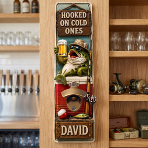 Hooked On Cold Ones Wall Hanging Bottle Opener - Personalized Gift For Fishing Lovers 01haqn220726