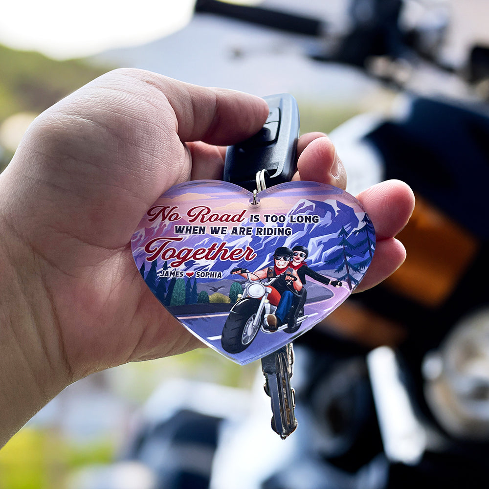 No Ride Is Too Long When We're Riding Together, Personalized Biker Couple Keychain - Keychains - GoDuckee