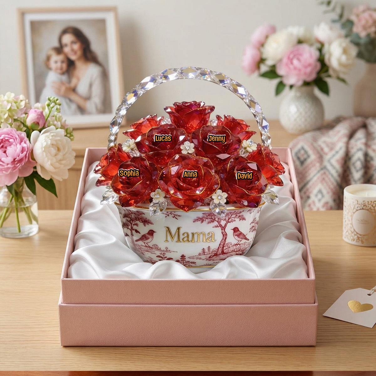Toile De Jouy Flower Basket Mom Acrylic Plaque - Personalized Gifts For Mother's Day 05PGTN310326 - Shaped Plaques - GoDuckee