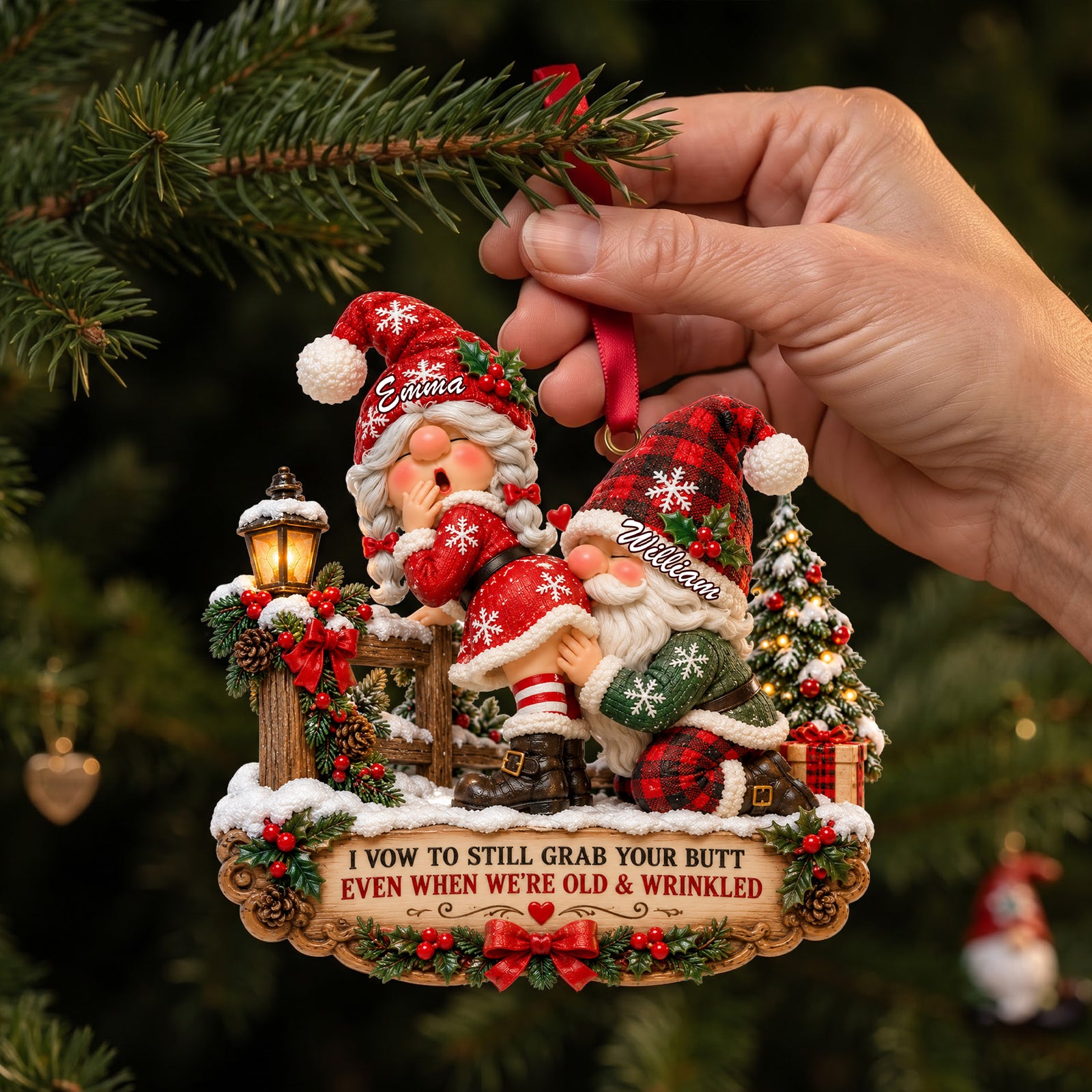 Playful Gnome Couple Ornament - Personalized Christmas Gifts For Couples 02NALU260926 - Ornament - GoDuckee