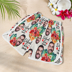 Licked It So It's Mine, Personalized Couple Beach Shorts, Tropical Flower Pattern, Gift For Him, Gift For Her - Beach Shorts - GoDuckee