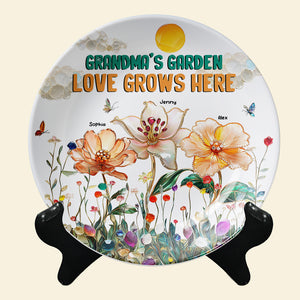 Personalized Gifts For Grandma Round Plate, Grandma's Garden Love Grows Here 01TGMH200325 - Ceramic Round Plate - GoDuckee