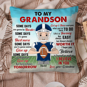 To My Grandson, I Hope You Believe In Yourself As Much As I Believe In You-Personalized Square Pillow- Gift For Grandson-American Football Pillow - Pillow - GoDuckee