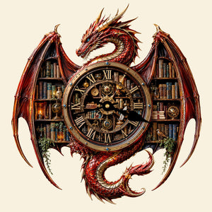 Vintage Dragon Bookstore Wall Hanging Clock, Personalized Gifts For Book Lovers 02qhdt240726