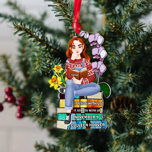 Personalized Christmas Gifts For Book Lovers Ornament 01hupu160924pa A Girl Sitting On Stack Of Books Reading - Ornament - GoDuckee