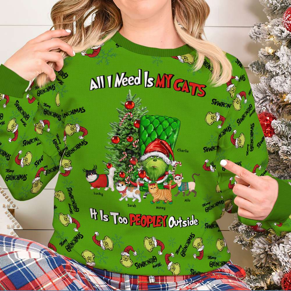 All I Need Is My Cats, Gift For Cat Lovers, Personalized Knitted Udly Sweaters, Green Monster Cats Christmas Shirt, Christmas Gift 03HUHN021023 - AOP Products - GoDuckee