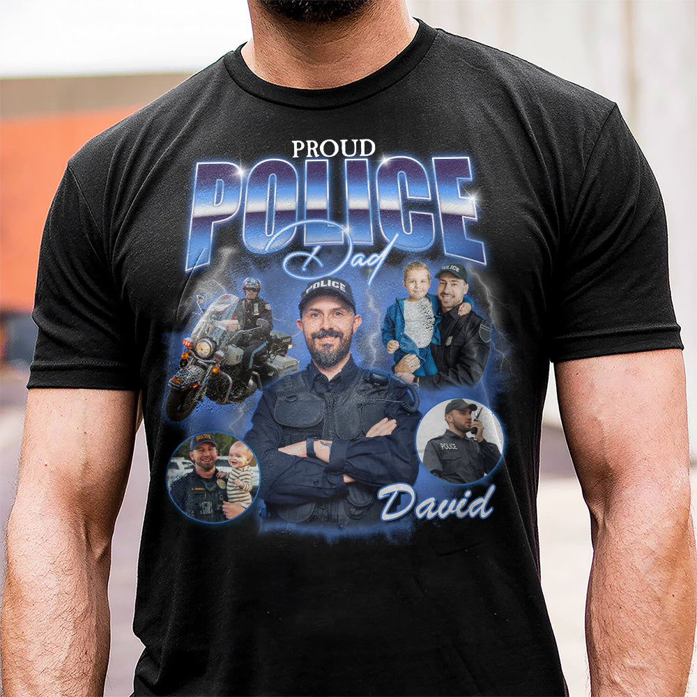 Proud Police Dad, Personalized Bootleg Shirt, Gift For Dad, Father's Day Gifts - Shirts - GoDuckee