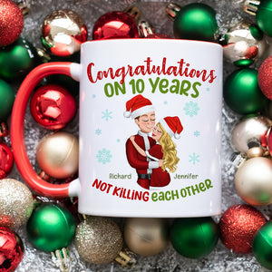 Congratulations On [Custom Year] Not Killing Each Other, Personalized Funny Couple Accent Mug, Couple's Anniversary Gift - Coffee Mug - GoDuckee