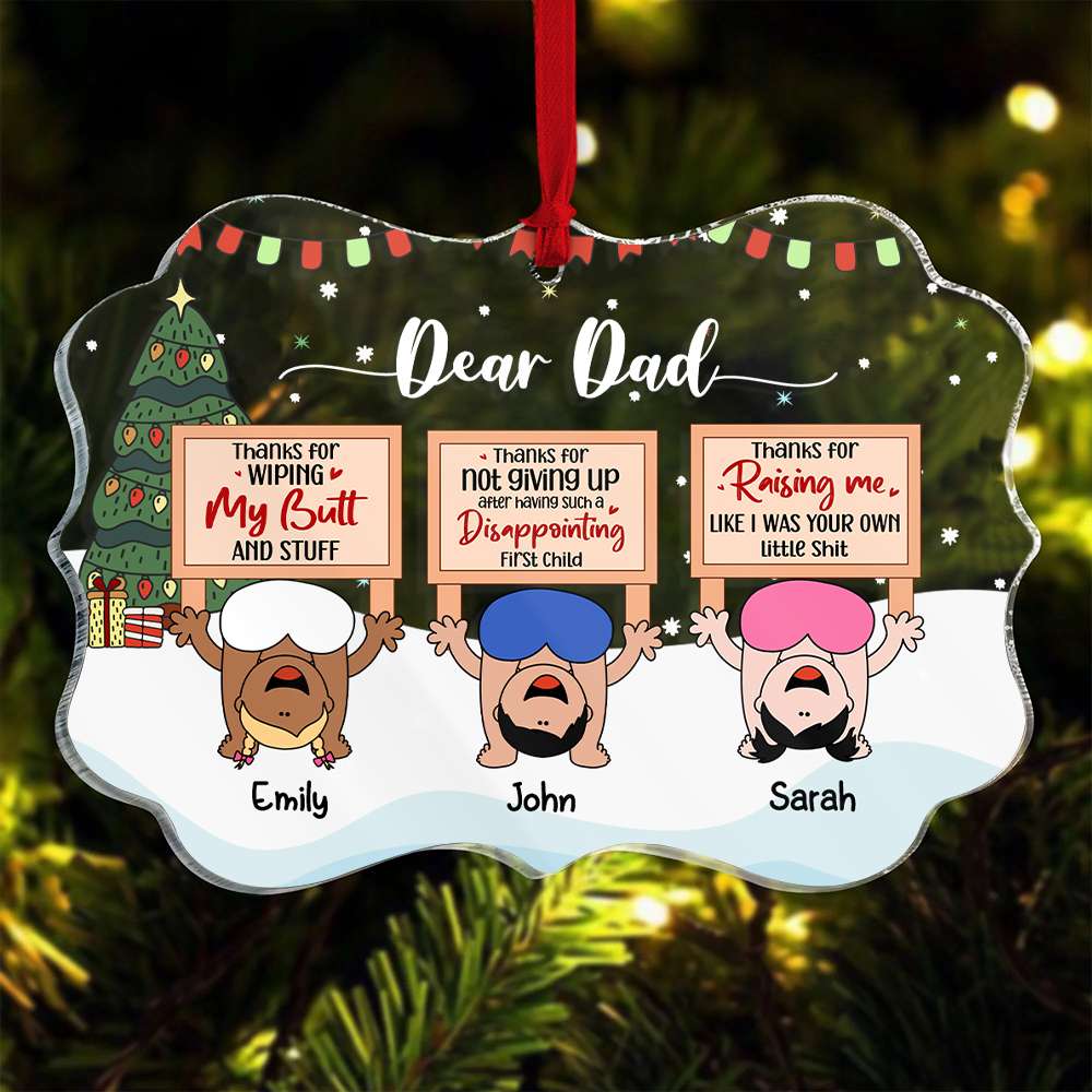 Dear Dad, Gift For Dad, Personalized Acrylic Ornament, Baby Upside Down Ornament, Christmas Gift 06OHHN180823 - Ornament - GoDuckee