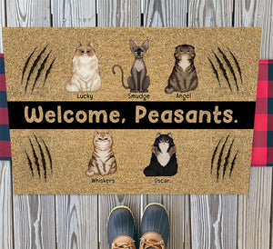 Cat Welcome Peasants Personalized Door Mat, Savage Expression Cat, Home Decor For Cat Lovers - Doormat - GoDuckee