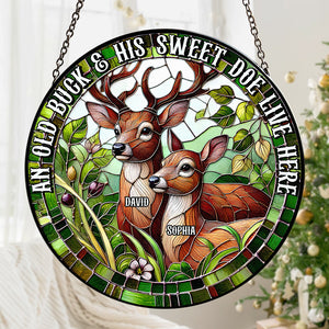 Personalized Gifts For Couple Stained Glass, Deer Hunting Couple Live Here 02qhtn300824 - Ornament - GoDuckee