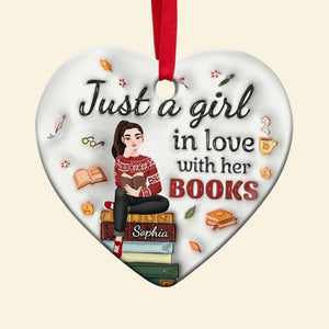 Personalized Gifts For Book Lovers, Just A Girl In Love With Her Books Ceramic Ornament 02ACDT221024PA - Ornament - GoDuckee