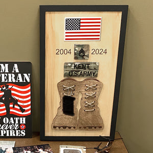 Personalized Gift For Veteran Wood Sign, Proud Military Display Plaque 04qhqn050924 - Wood Sign - GoDuckee