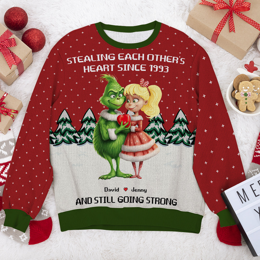 Stealing Each Other's Heart, Couple Gift, Personalized Knitted Ugly Sweater, Green Monster Sweater, Christmas Gift 05NAHN130923 - AOP Products - GoDuckee