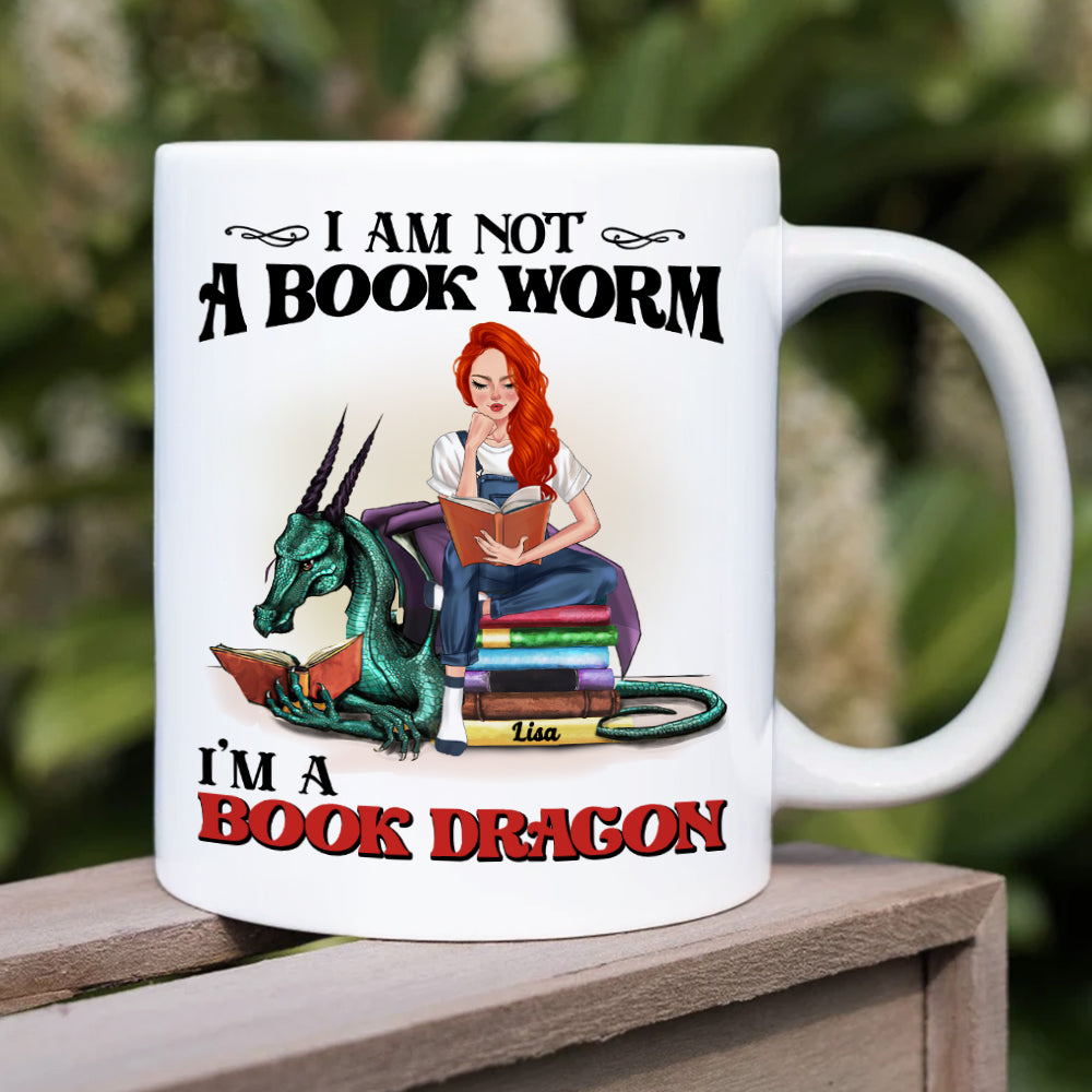I Am Not A Book Worm, Gift For Book Lover, Personalized Mug, Book Dragon Coffee Mug - Coffee Mug - GoDuckee