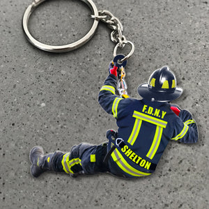 Firefighter Rescuing, Personalized Flat Car Ornament And Keychain, Gift For Firefighter - Ornament - GoDuckee