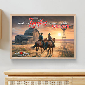 Personalized Gifts For Couple Canvas Print, Cowboy Couple Riding Horse On Sunset Prairie 03qhtn121224 - Poster & Canvas - GoDuckee