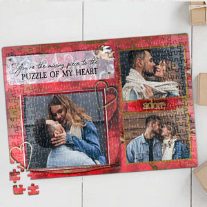 You're The Missing Piece To The Puzzle Of My Heart, Custom Couple Photo Jigsaw Puzzle, Gift For Couple, Valentine's Gifts - Wood Sign - GoDuckee