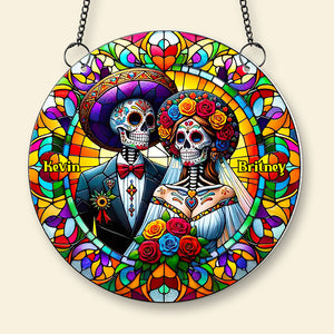 Personalized Gifts For Couple, Boho Skull Couple Acrylic Suncatcher Ornament 03ACDT310824 - Ornament - GoDuckee