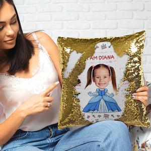 Custom Kid Face 04NATN281223HA Princesss Square Glitter Pillow, Gift For Kid - Pillow - GoDuckee