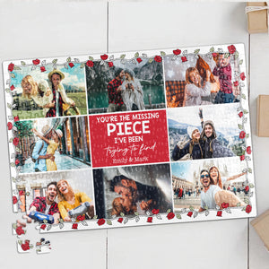You're The Missing Piece I've Been Trying To Find, Couple Gift, Personalized Jigsaw Puzzle, Custom Photo Couple Puzzle - Wood Sign - GoDuckee