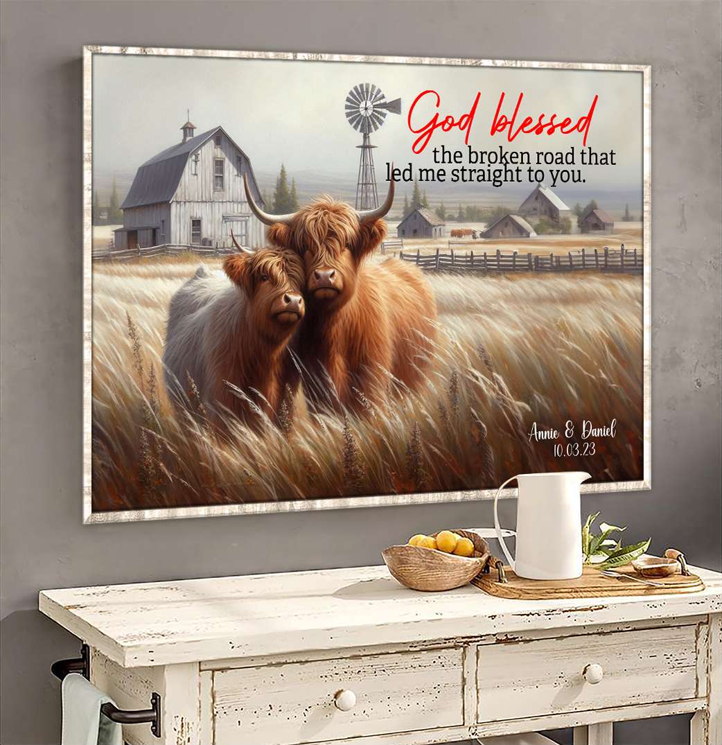 Personalized Gift For Couple Wall Art, Highland Cow Couple Canvas 02QHLU131224 - Poster & Canvas - GoDuckee