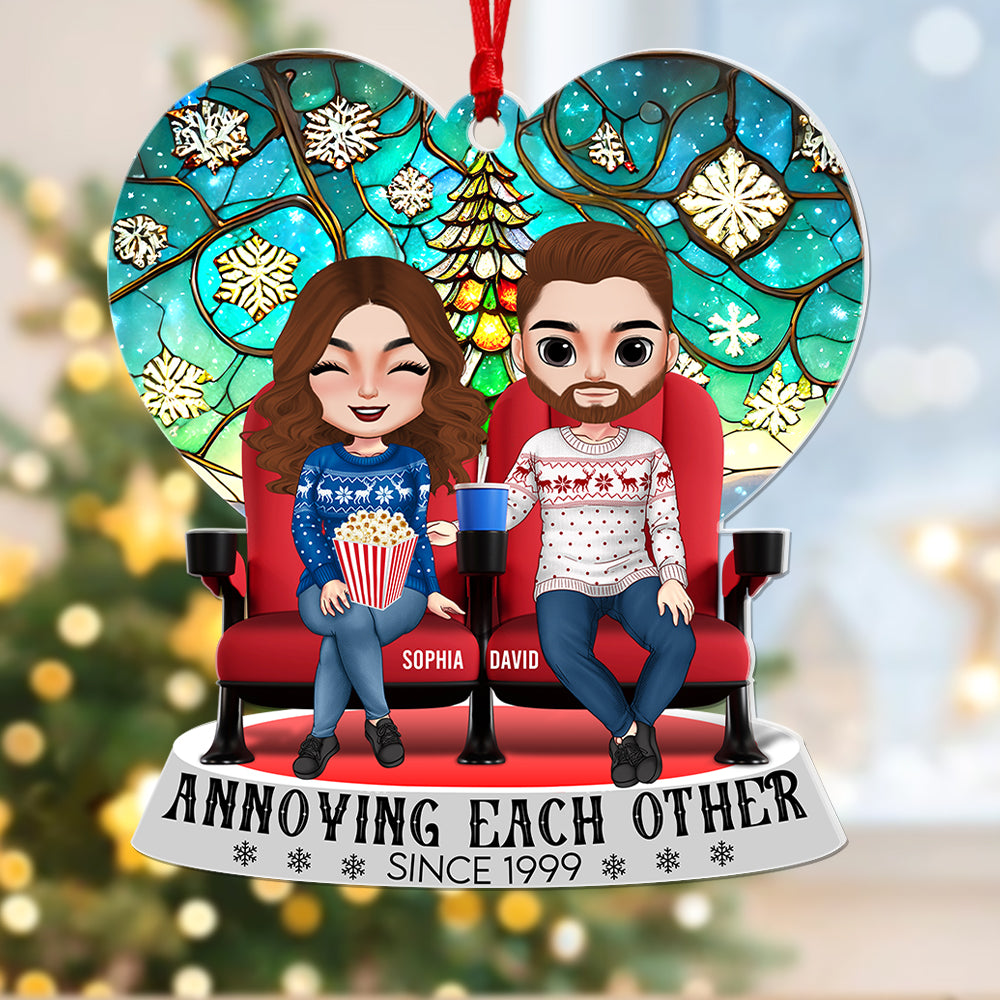 Personalized Gifts For Couple, Movie Couple Suncatcher Ornament Annoying Each Other 01NAQN230924HH - Ornament - GoDuckee