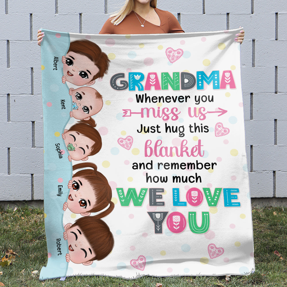 Grandma Whenever You Miss Us Just Hug This Blanket-Personalized Blanket- Gift For Grandma- Grandma Blanket - Blanket - GoDuckee