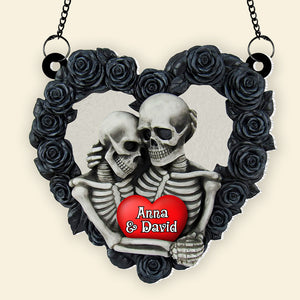 Personalized Gifts For Skeleton Couple Suncatcher Ornament, Skeleton Couple Hugging 02NATN090824 - Ornament - GoDuckee