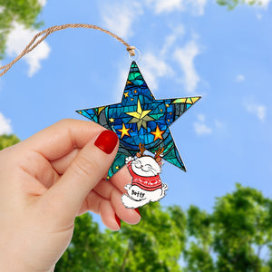 Personalized Gifts For Cat Lovers, Funny Naughty Cat Hanging On Christmas Star 04QHQN250924 - Ornament - GoDuckee