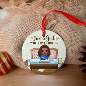 Just A Girl Who Loves Books, Gift For Book Lover, Personalized Ornament, Girl Reading Books Ornament, Christmas Gift - Ornament - GoDuckee